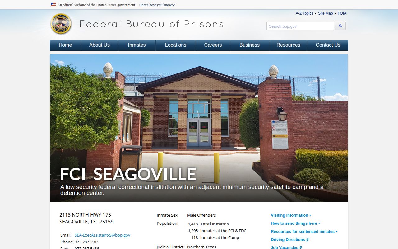 FCI Seagoville federal facility release record source
