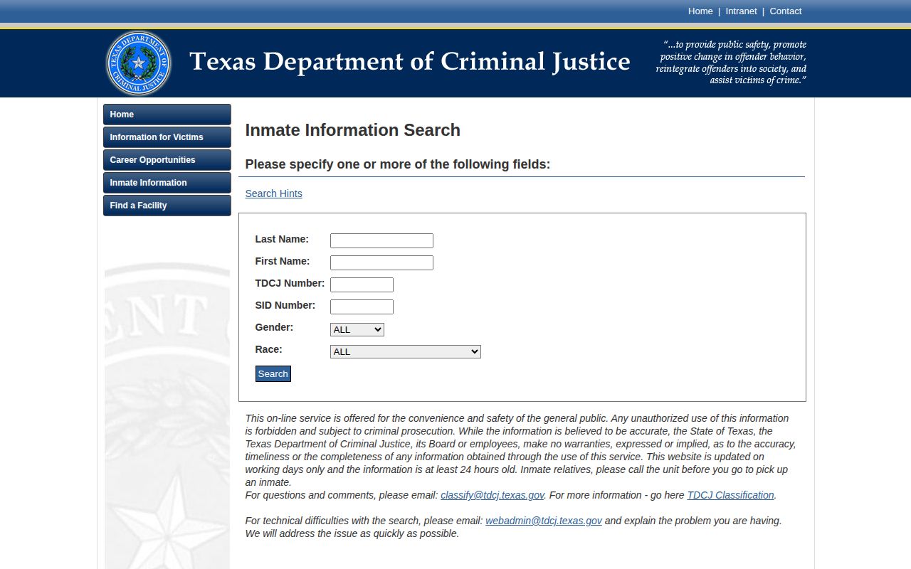 TDCJ current offender search for Dallas County state release records