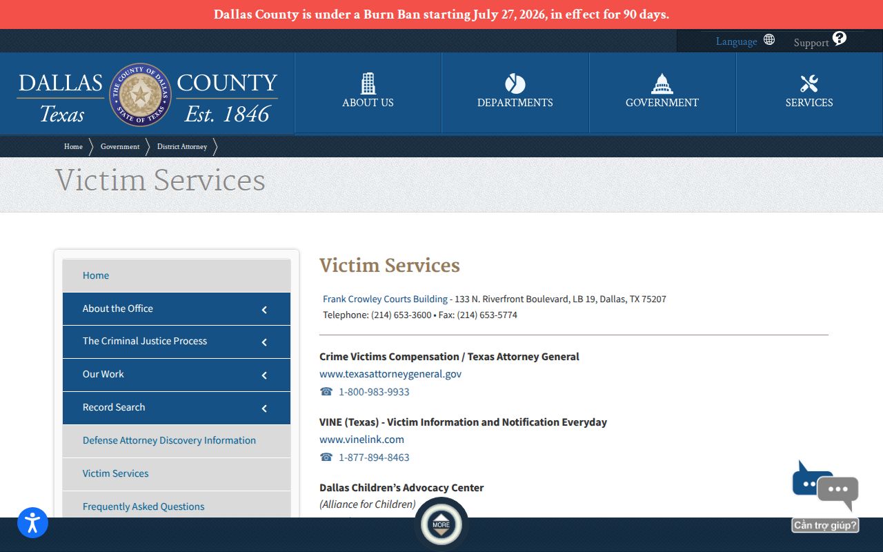 Dallas County VINE inmate check and release notification referral